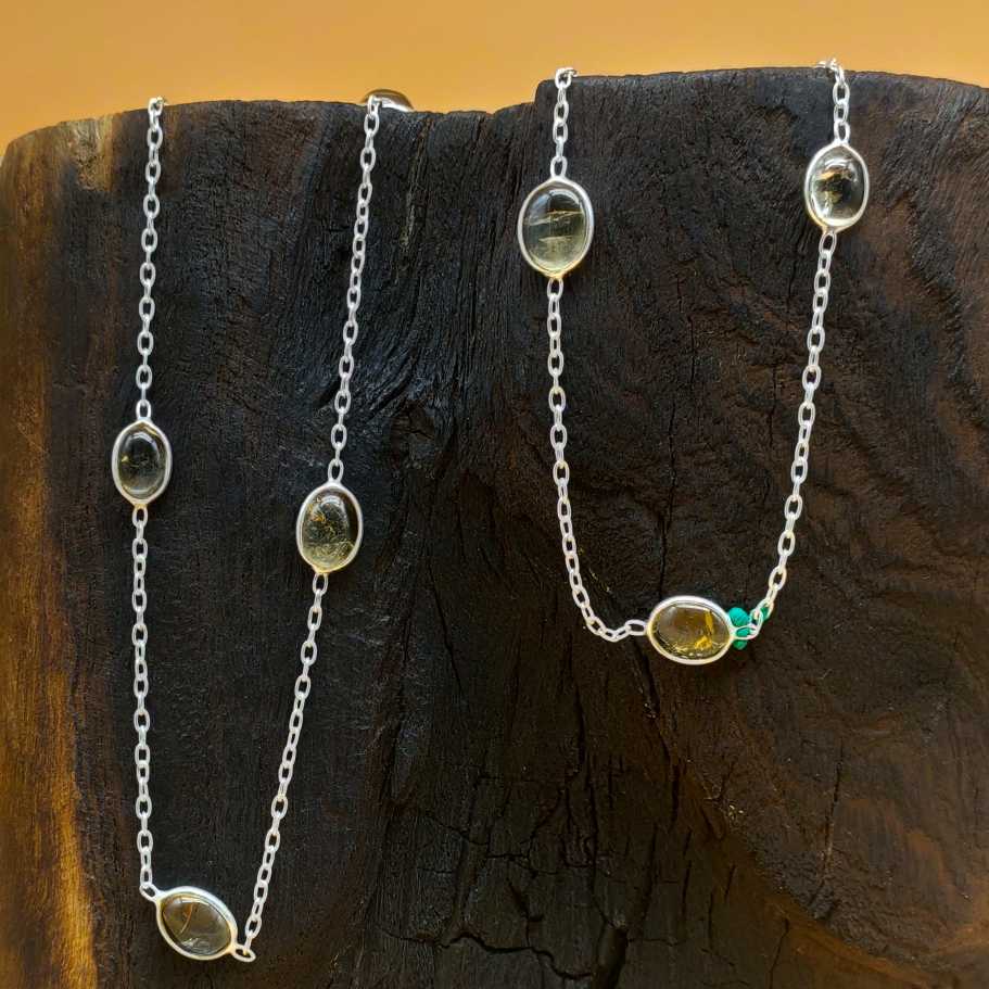 Natural Citrine 925 Silver Oval Gemstone Fine Chain Necklace