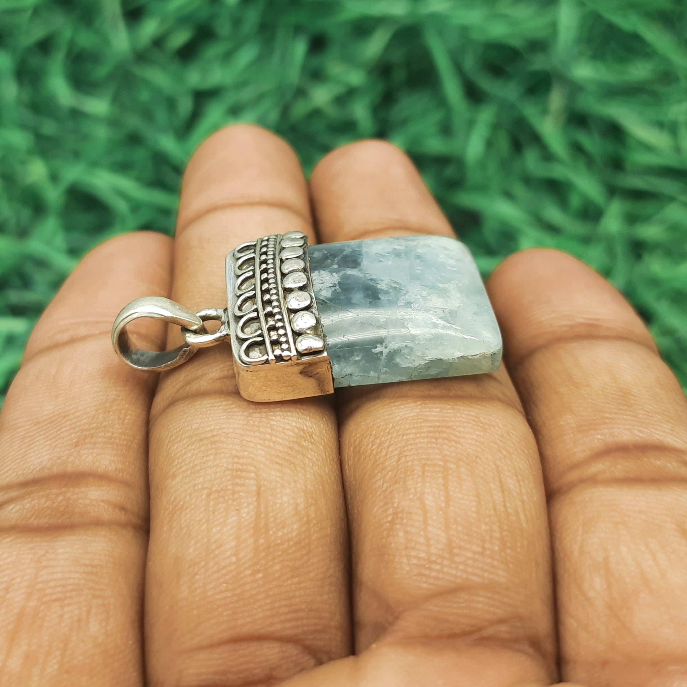 Amazonite Serenity Pendant – Handmade 925 Silver Bohemian Nepali Jewelry