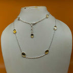 Natural Citrine 925 Silver Oval Gemstone Fine Chain Necklace
