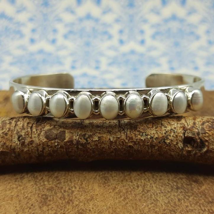 925 Sterling Silver Pearl Fine Handmade Bracelet Elegant Gemstone Jewelry