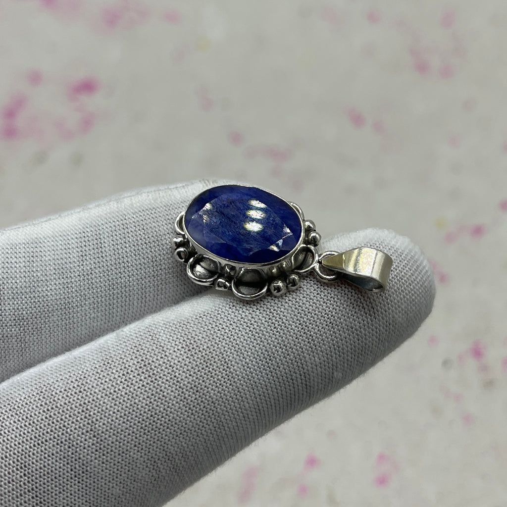 Dyed Sapphire 925 Sterling Silver Handmade Pendant | Deep Tone Statement Pendant