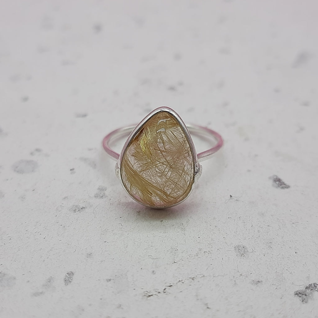Rutilated Quartz 925 Silver Bezel Simple Ring For Women