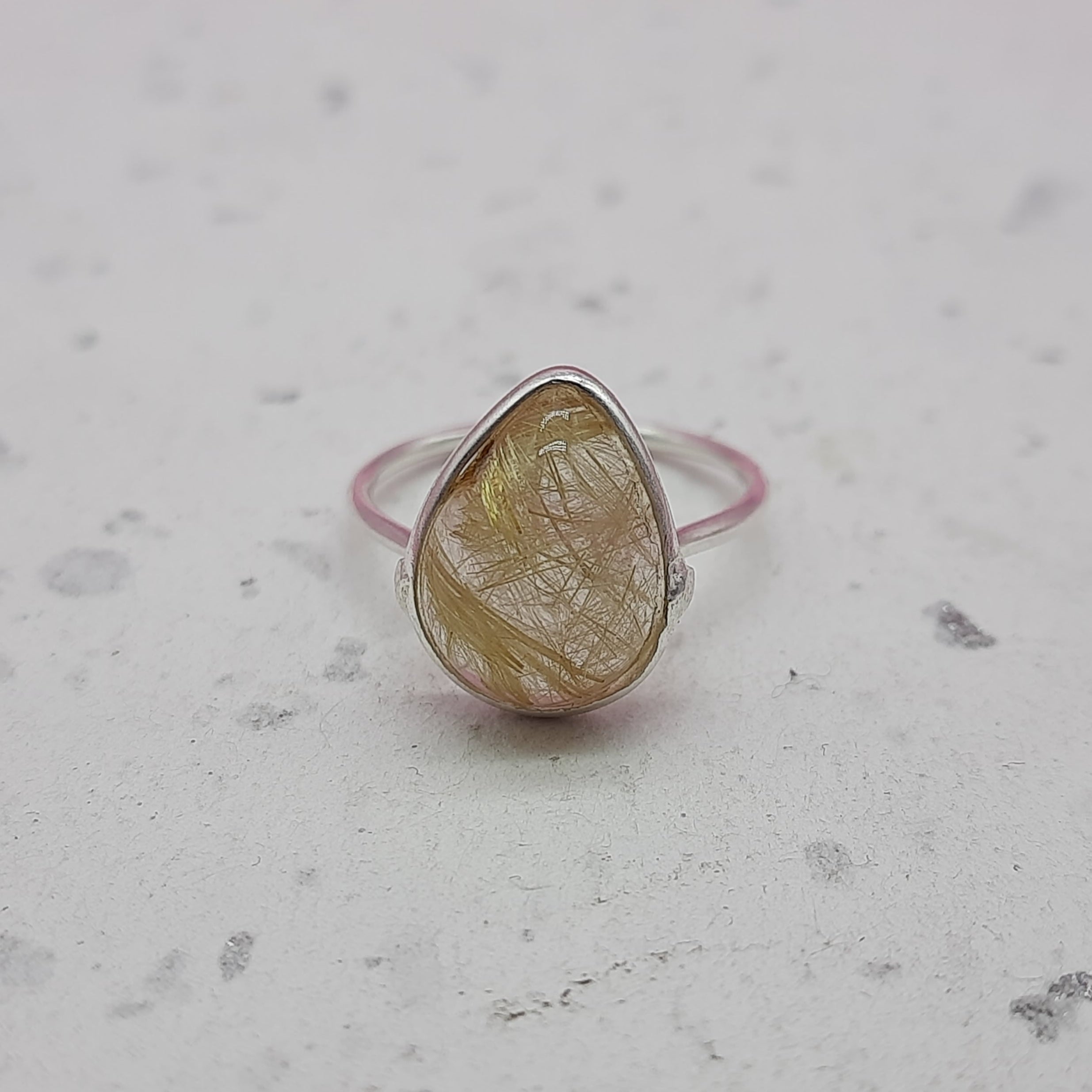 Rutilated Quartz 925 Silver Bezel Simple Ring For Women