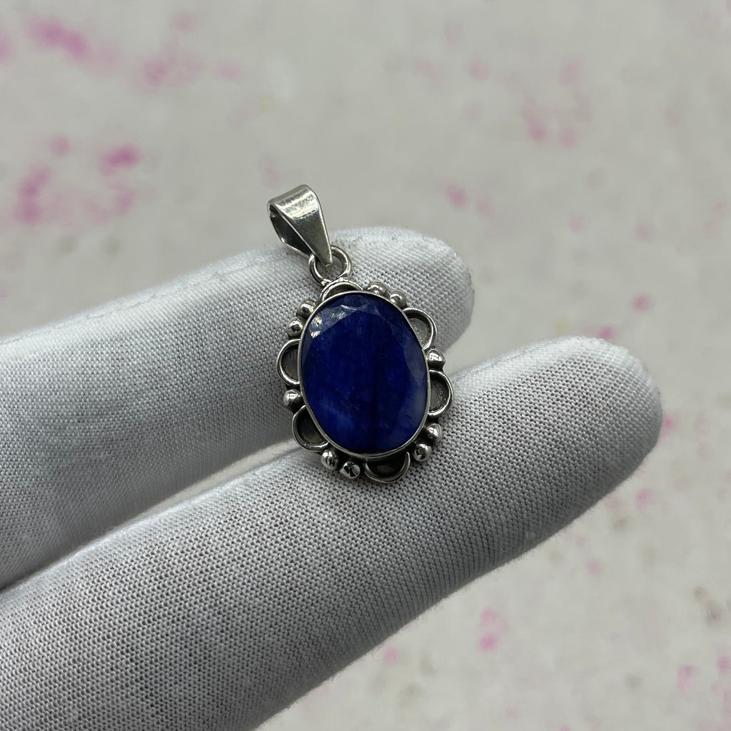 Dyed Sapphire 925 Sterling Silver Handmade Pendant | Deep Tone Statement Pendant