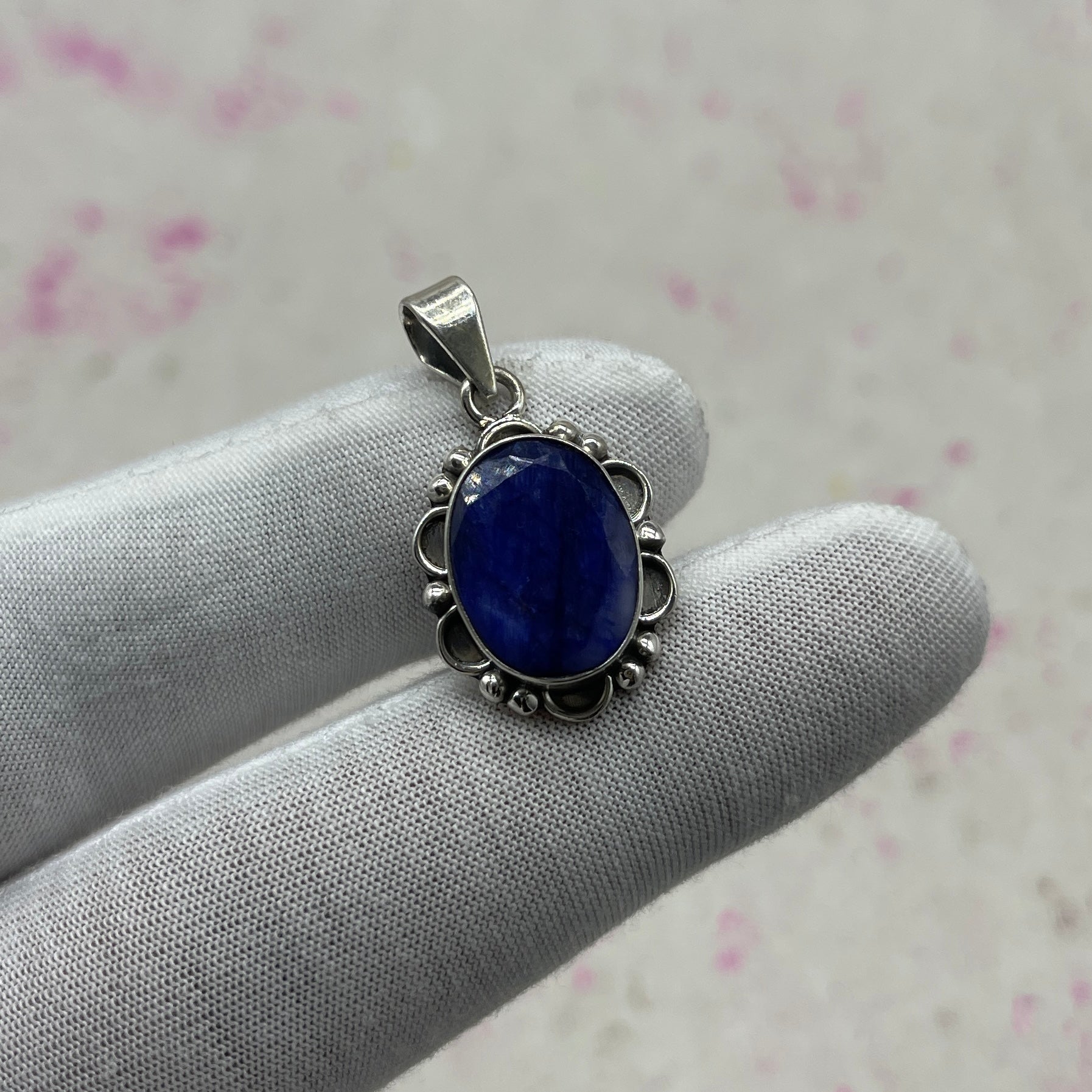 Dyed Sapphire 925 Sterling Silver Handmade Pendant | Deep Tone Statement Pendant