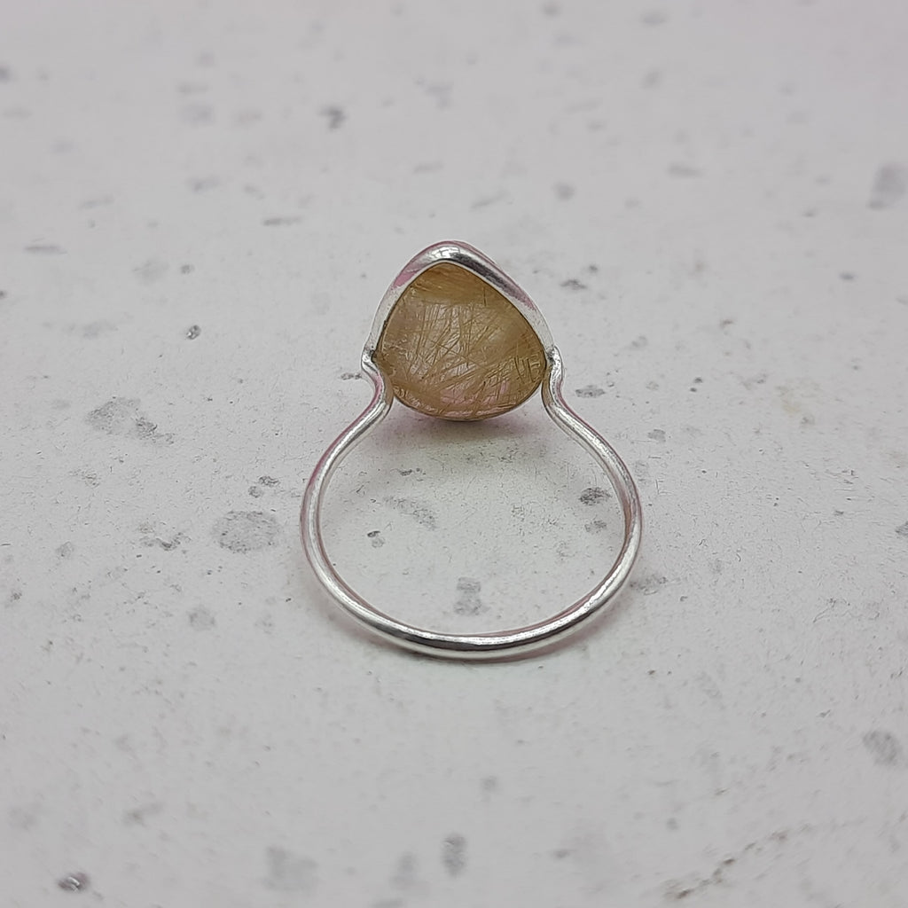 Rutilated Quartz 925 Silver Bezel Simple Ring For Women