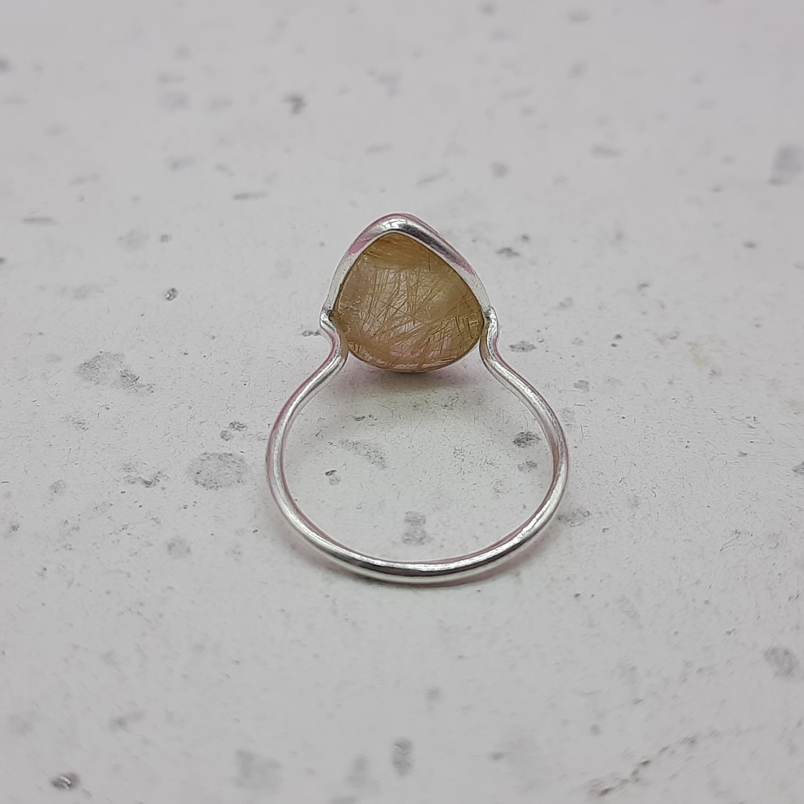 Rutilated Quartz 925 Silver Bezel Simple Ring For Women