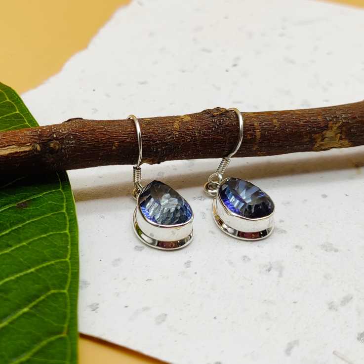 Unique Blue Mystic Toapz Gemstone Cluster Sterling Silver Earrings