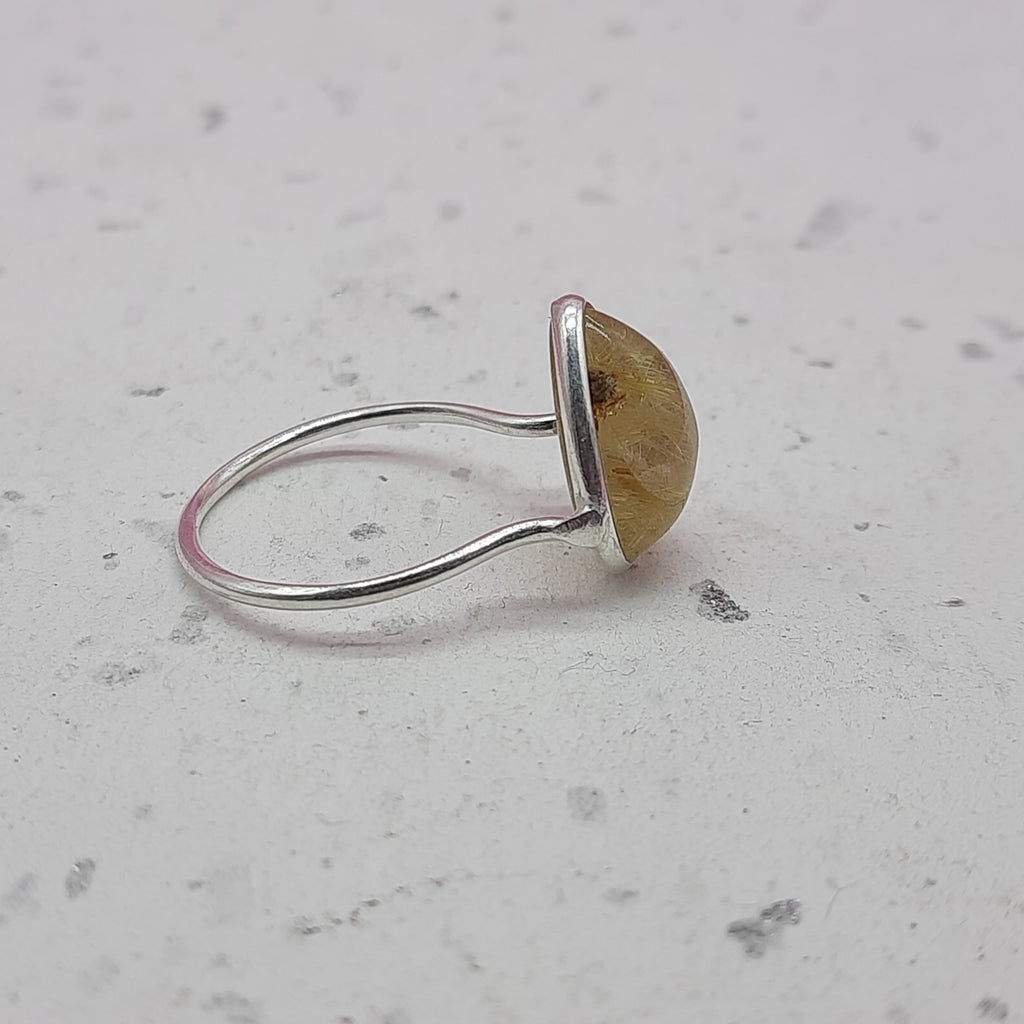 Rutilated Quartz 925 Silver Bezel Simple Ring For Women