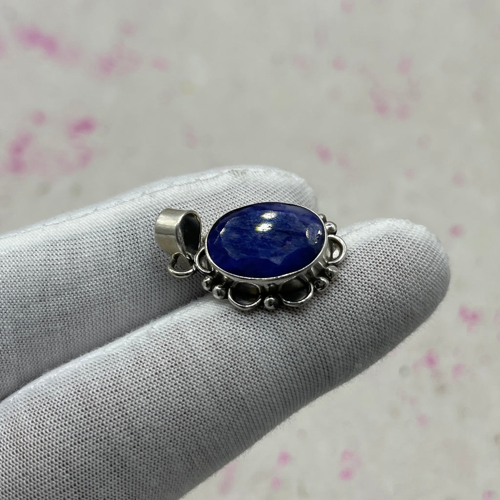 Dyed Sapphire 925 Sterling Silver Handmade Pendant | Deep Tone Statement Pendant