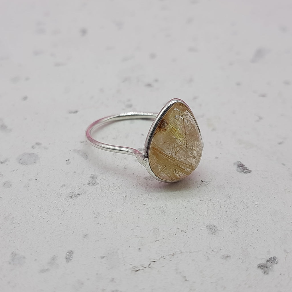 Rutilated Quartz 925 Silver Bezel Simple Ring For Women