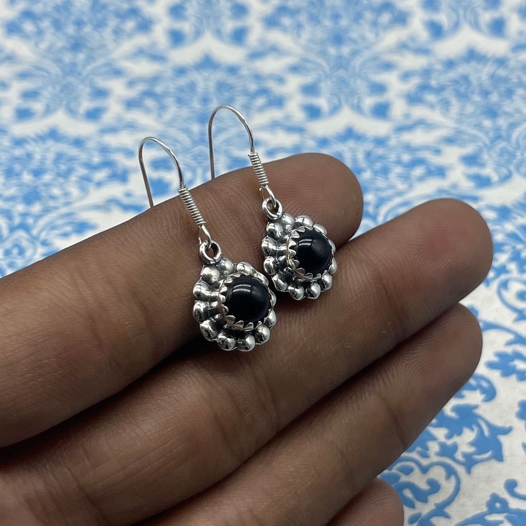 Fine Silver Black Onyx Earrings – Lightweight Handmade Round Earring