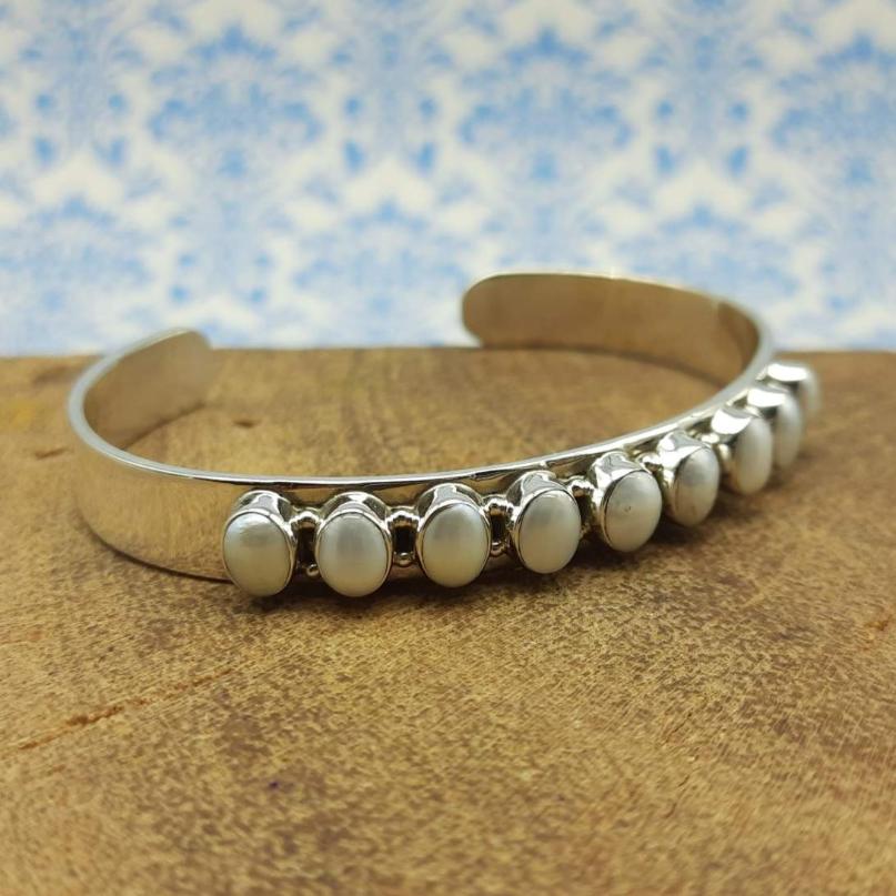 925 Sterling Silver Pearl Fine Handmade Bracelet Elegant Gemstone Jewelry