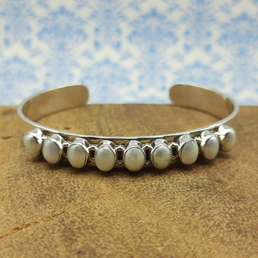 925 Sterling Silver Pearl Fine Handmade Bracelet Elegant Gemstone Jewelry