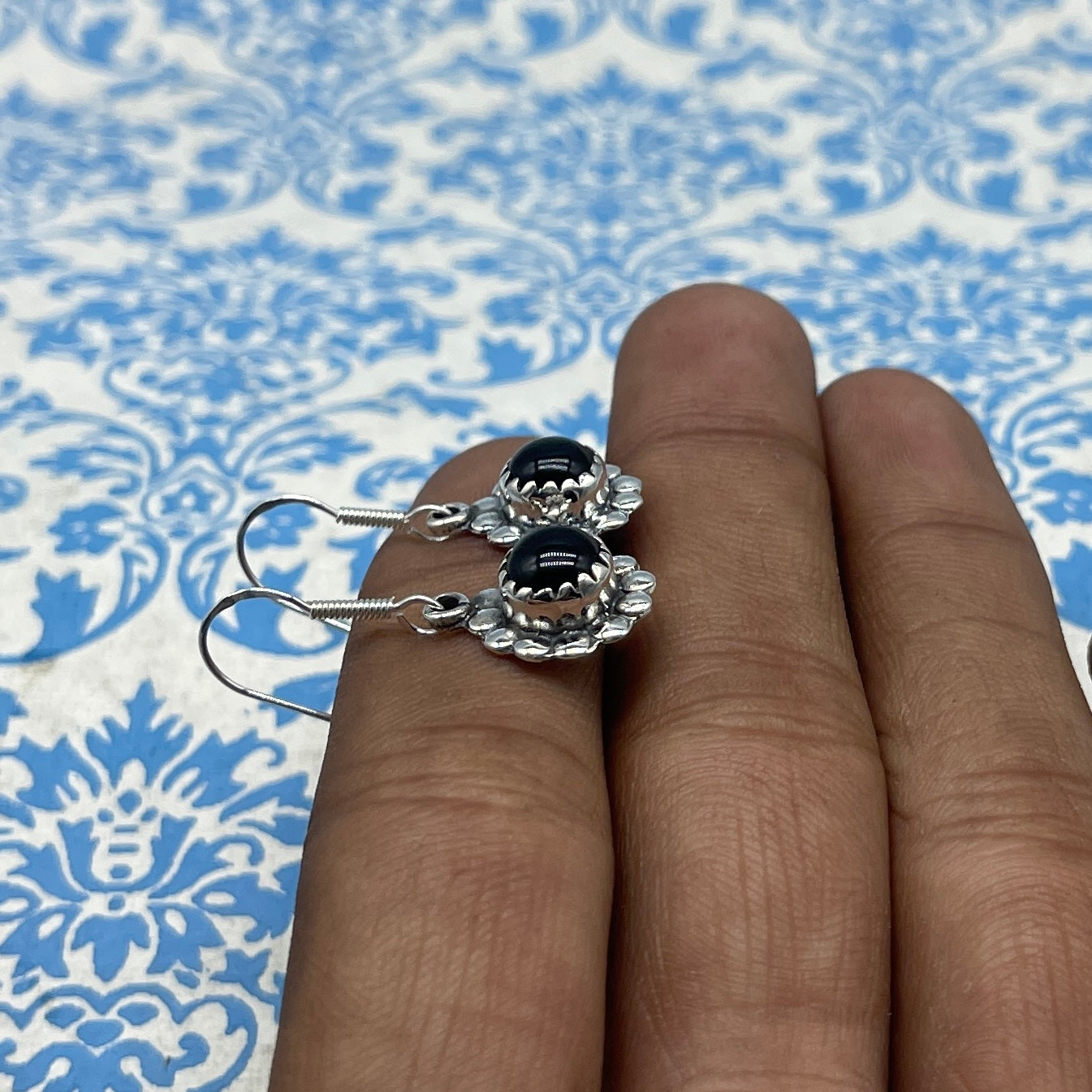 Fine Silver Black Onyx Earrings – Lightweight Handmade Round Earring