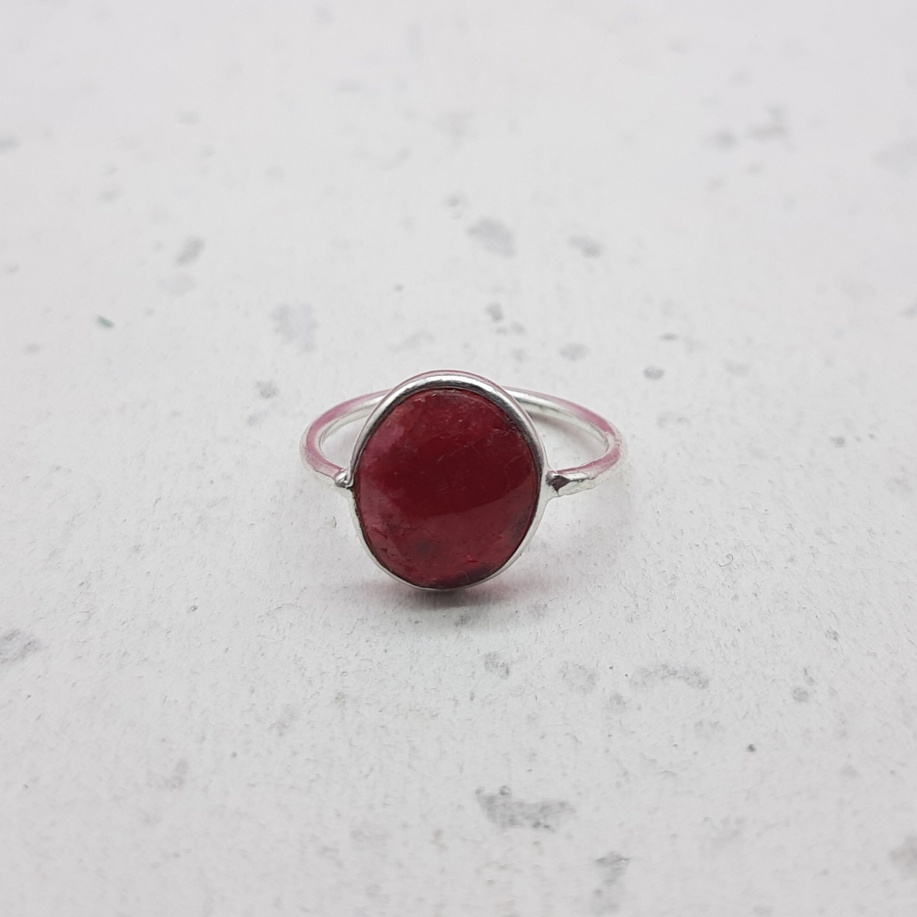 Ruby 925 Silver Bezel Simple Ring For Women