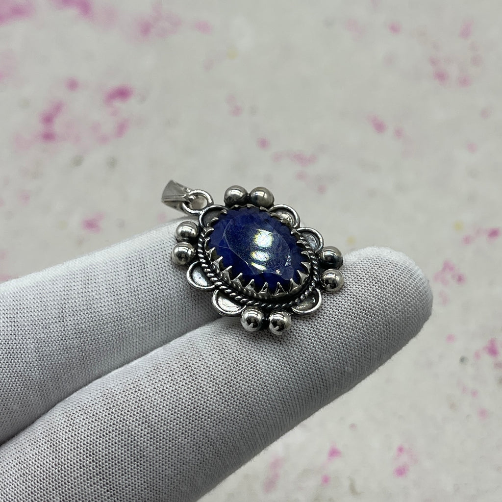 Dyed Sapphire 925 Sterling Silver Handmade Pendant | Artisan Boho Jewelry