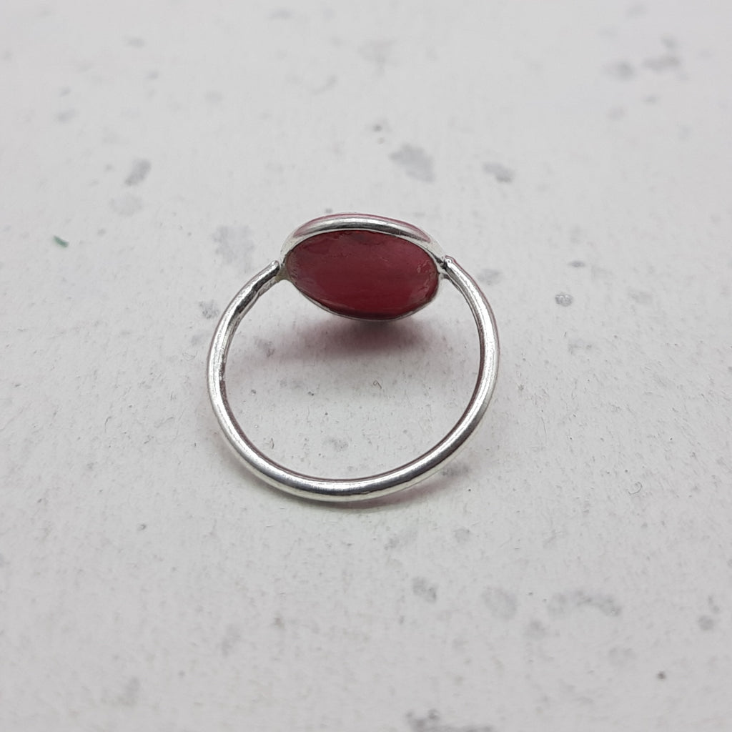 Ruby 925 Silver Bezel Simple Ring For Women