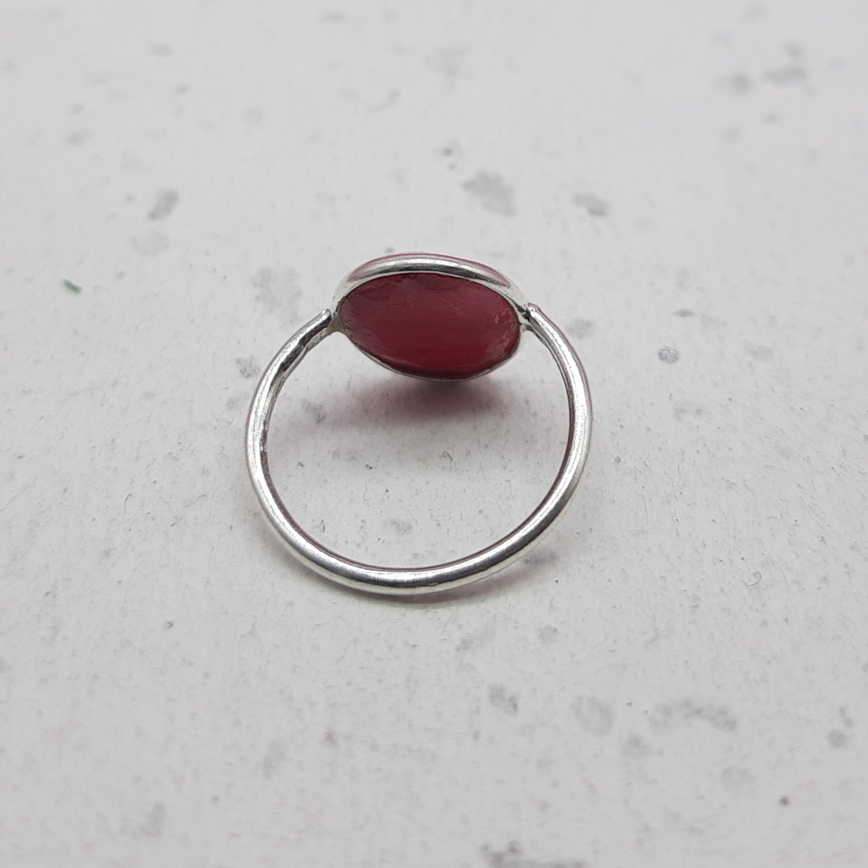 Ruby 925 Silver Bezel Simple Ring For Women