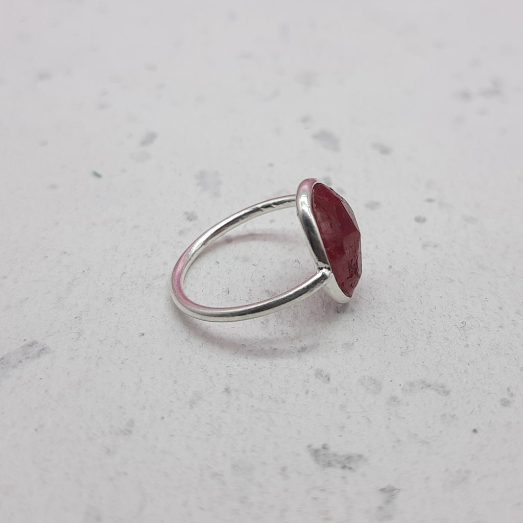 Ruby 925 Silver Bezel Simple Ring For Women