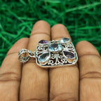Amethyst & Blue Topaz Dual Stone Pendant – Handmade 925 Silver Designer Bohemian Jewelry