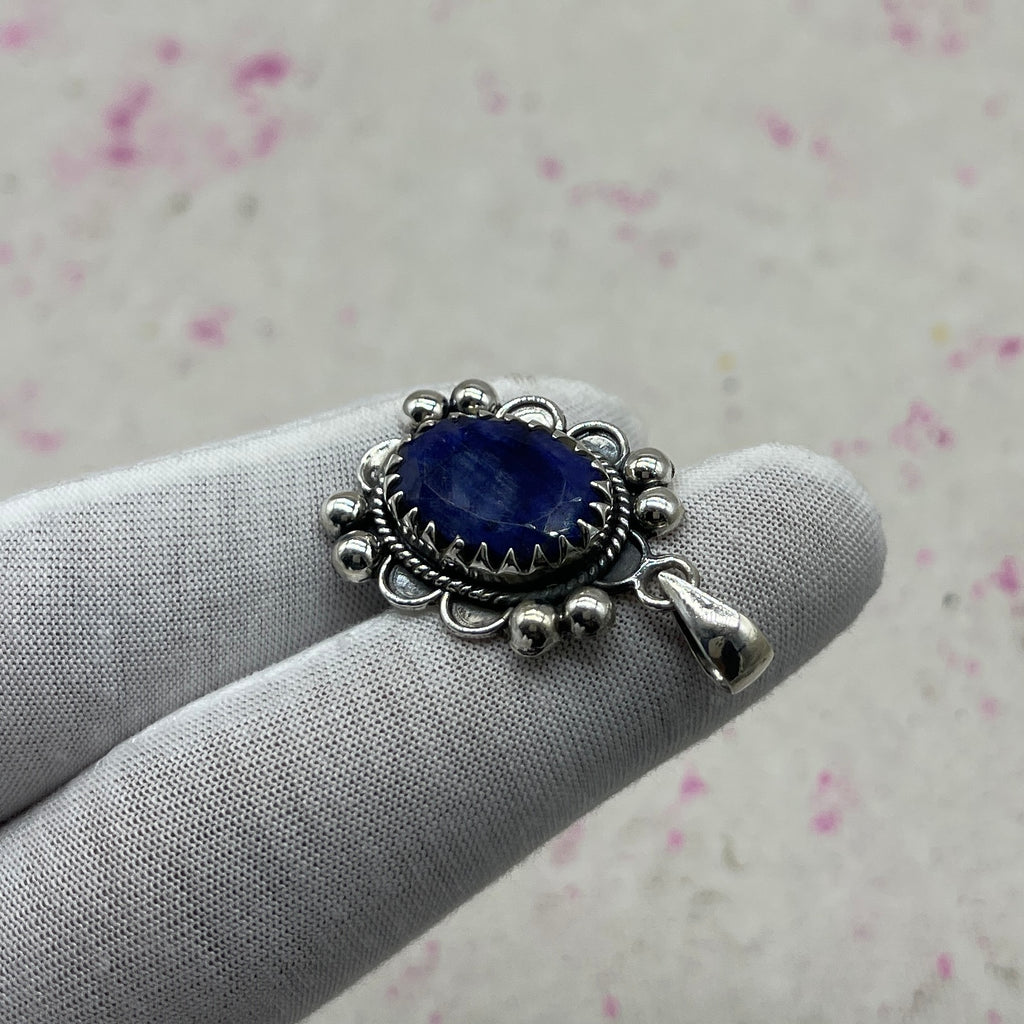 Dyed Sapphire 925 Sterling Silver Handmade Pendant | Artisan Boho Jewelry