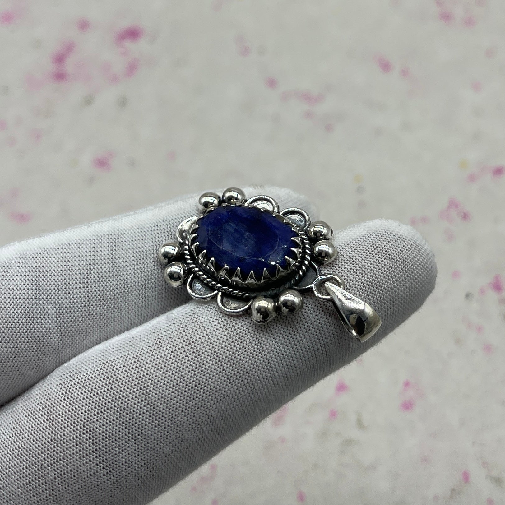 Dyed Sapphire 925 Sterling Silver Handmade Pendant | Artisan Boho Jewelry
