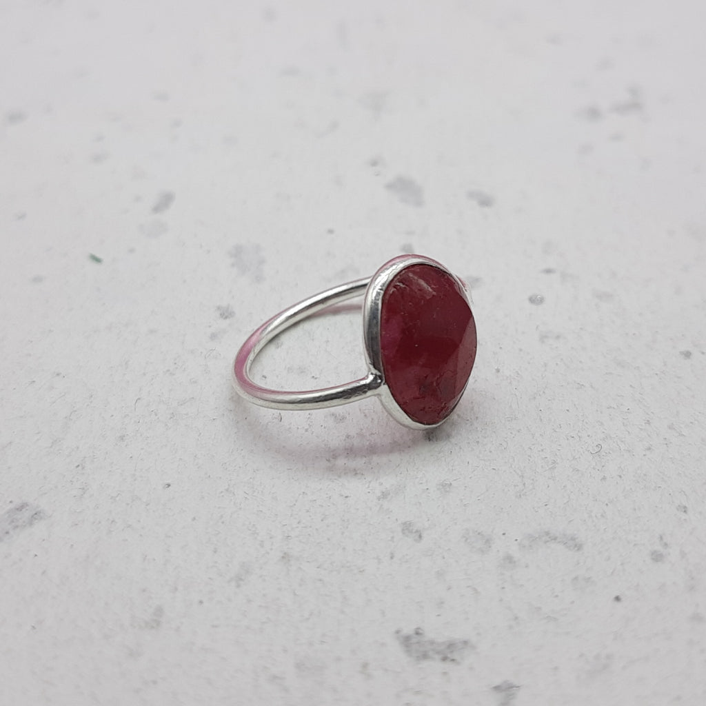 Ruby 925 Silver Bezel Simple Ring For Women