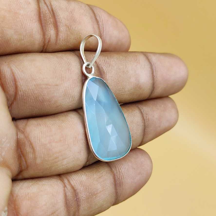 Natural Chalcedony 925 Silver Pendant Necklace