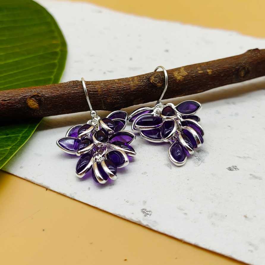 Artisan 925 Silver Amethyst Stone Statement Earrings