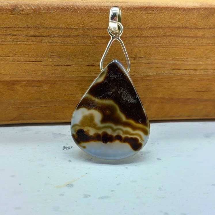 Obsidian Gemstone 925 Silver Wire Necklace Artisan One of a Kind