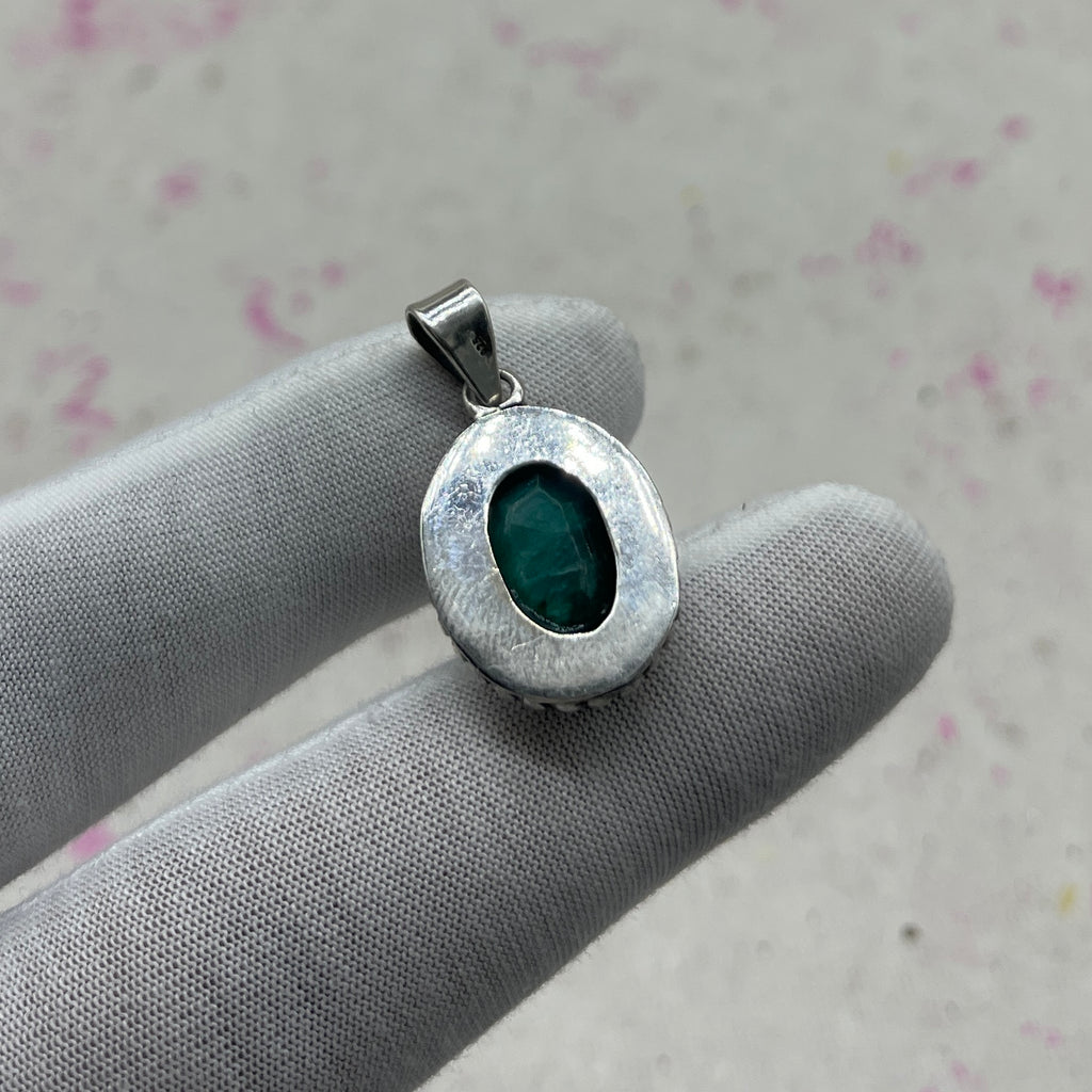 Dyed Emerald 925 Sterling Silver Handmade Pendant | Classic Tribal Pendant