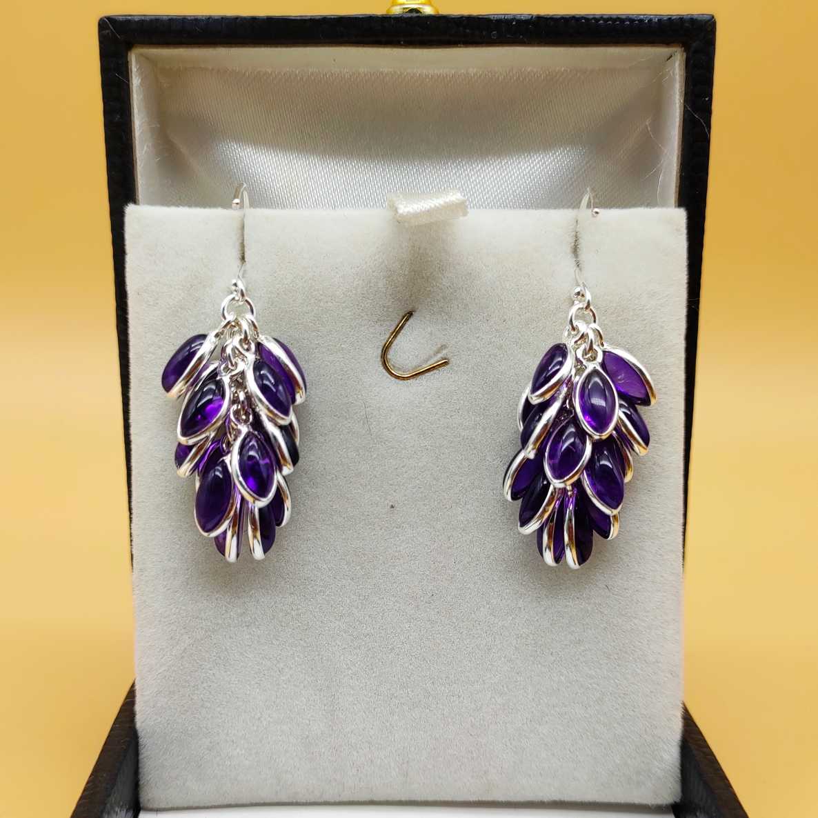 Artisan 925 Silver Amethyst Stone Statement Earrings