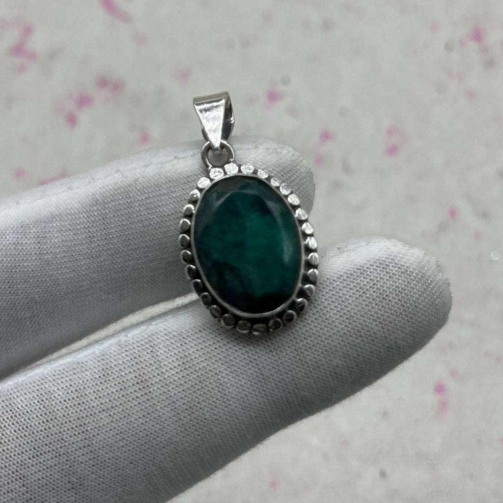 Dyed Emerald 925 Sterling Silver Handmade Pendant | Classic Tribal Pendant