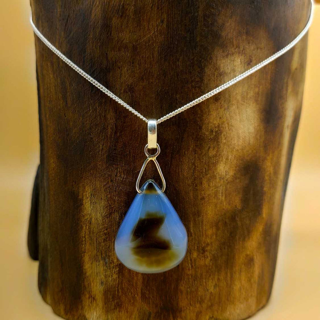 Obsidian Gemstone 925 Silver Wire Necklace Artisan One of a Kind
