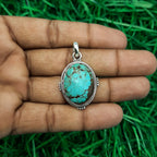 Turquoise Tribal Pendant – Handmade 925 Silver Nepali Boho Artisan Design