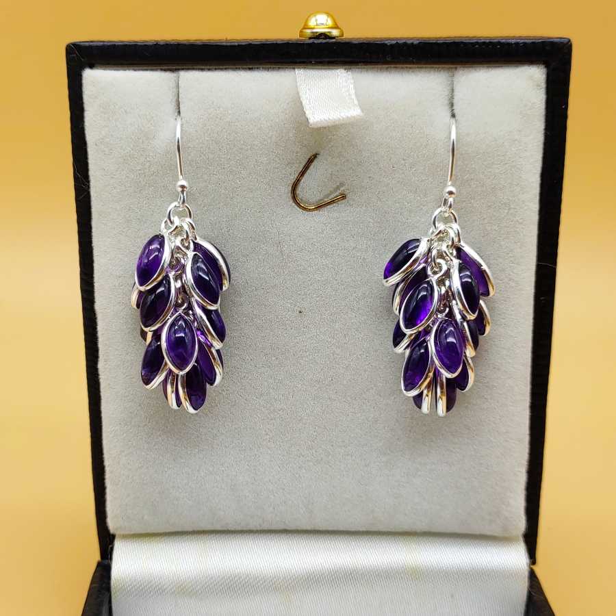 Artisan 925 Silver Amethyst Stone Statement Earrings