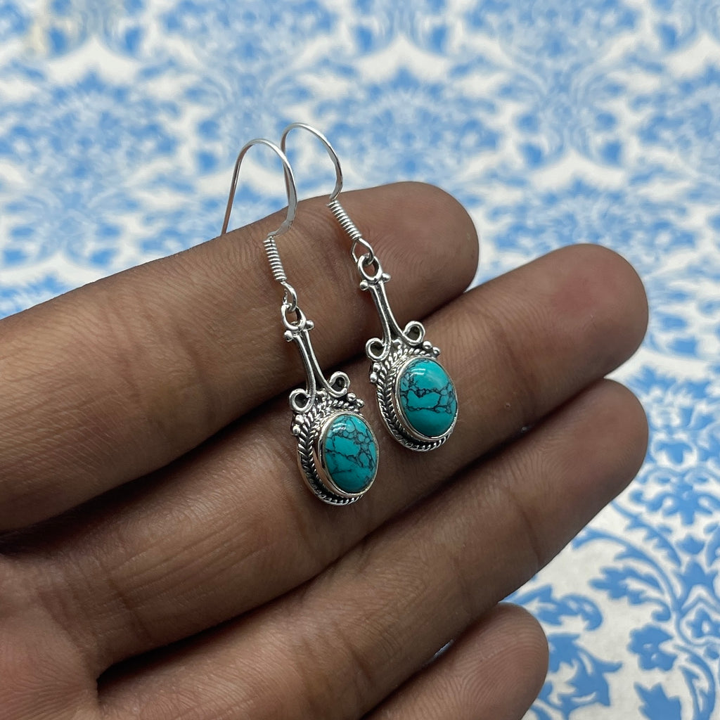 925 Sterling Silver Turquoise Oval Earrings