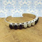Moonstone n Amethyst Oval Shape Bracelet Handmade 925 Sterling Silver Fine Jewelry