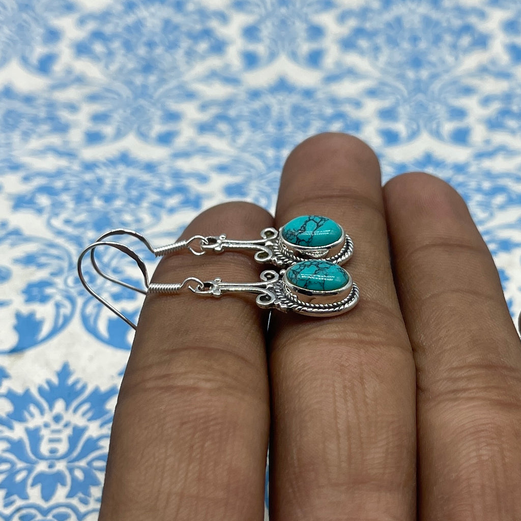 925 Sterling Silver Turquoise Oval Earrings