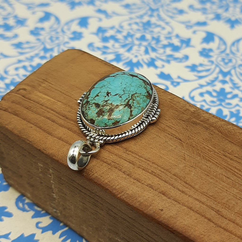 Turquoise Tribal Pendant – Handmade 925 Silver Nepali Boho Artisan Design