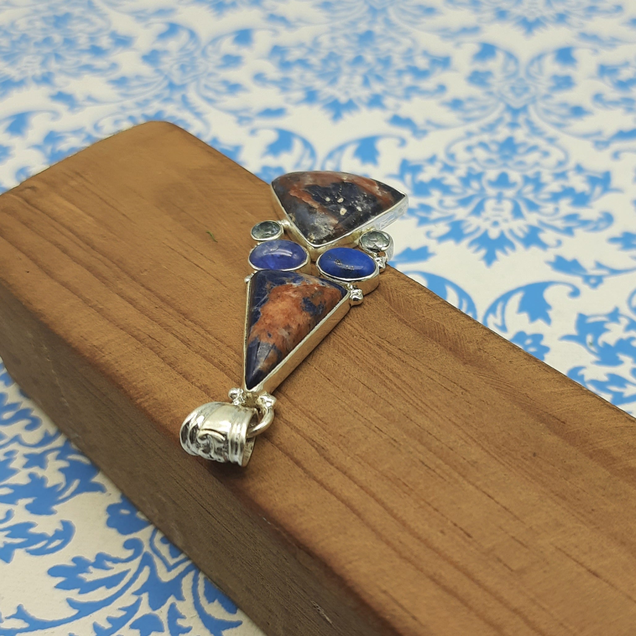 Sodalite Gemstone Pendant – Handmade 925 Silver Spiritual Bohemian Jewelry