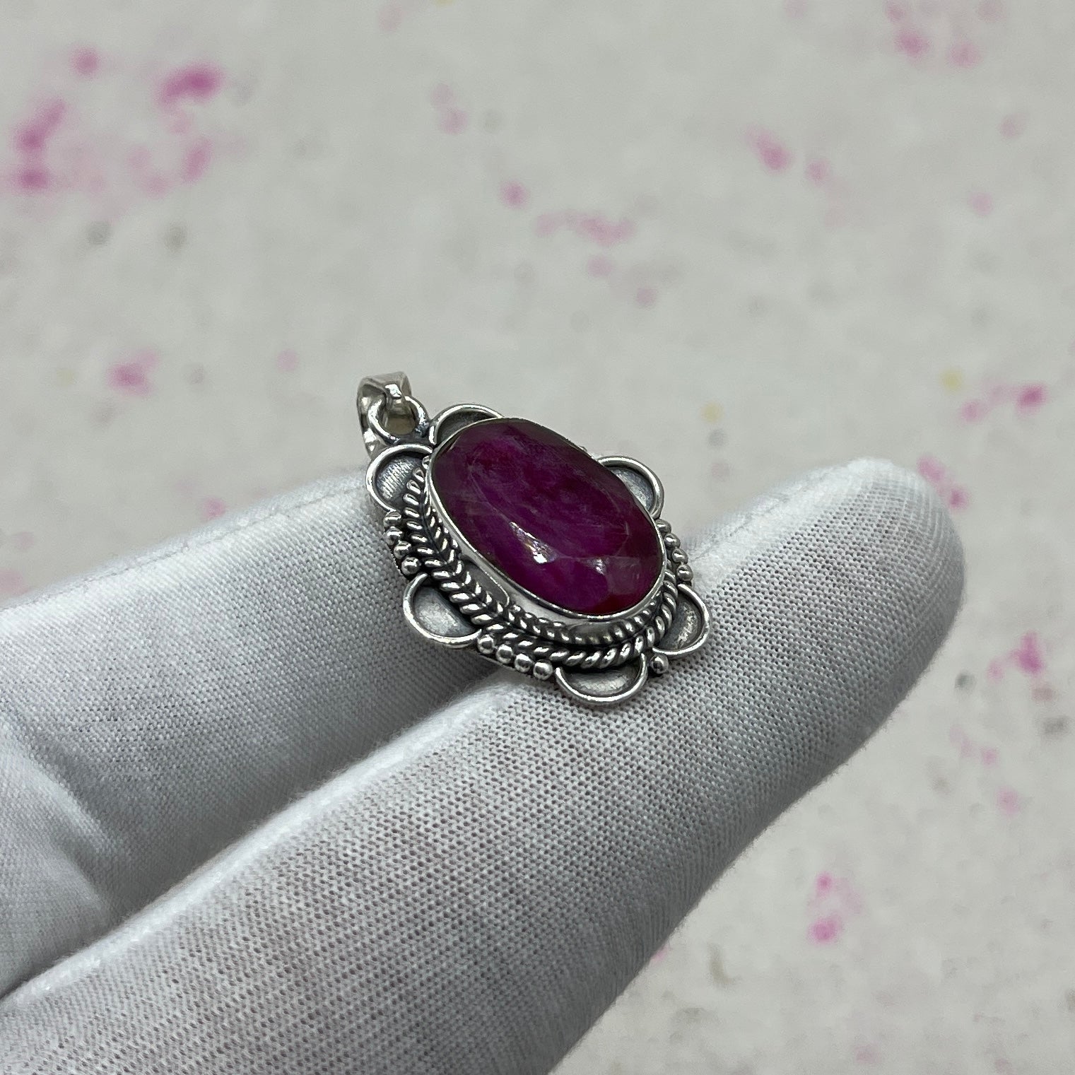 Dyed Ruby 925 Sterling Silver Handmade Pendant | Rich Vintage Jewelry