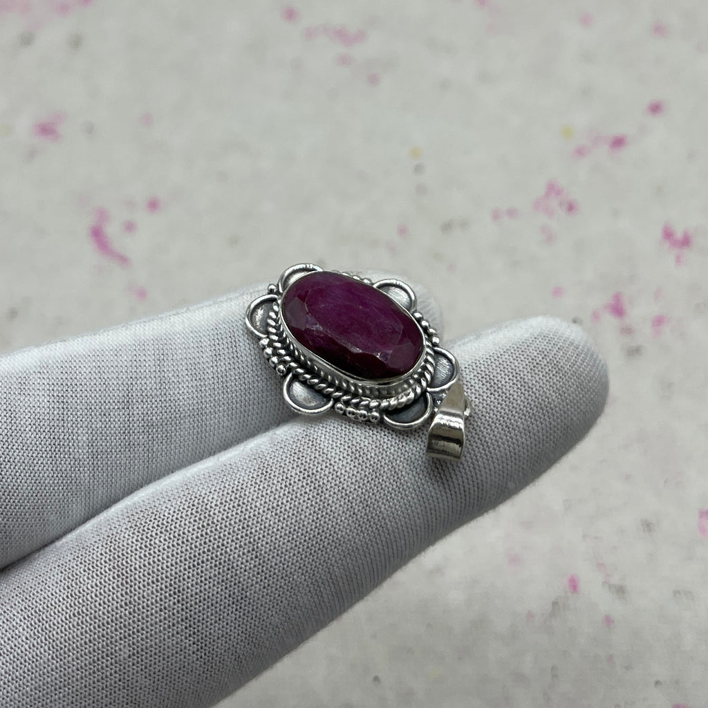 Dyed Ruby 925 Sterling Silver Handmade Pendant | Rich Vintage Jewelry
