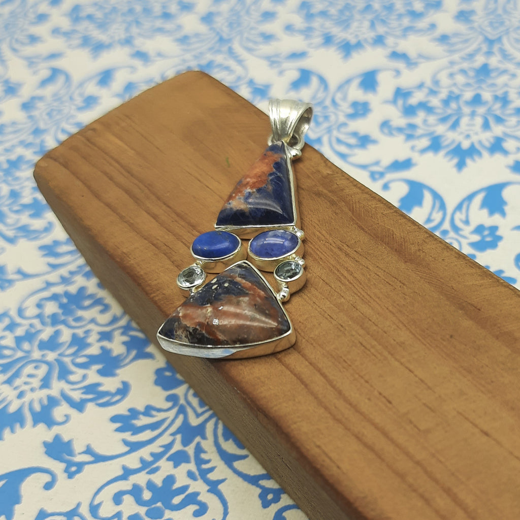 Sodalite Gemstone Pendant – Handmade 925 Silver Spiritual Bohemian Jewelry