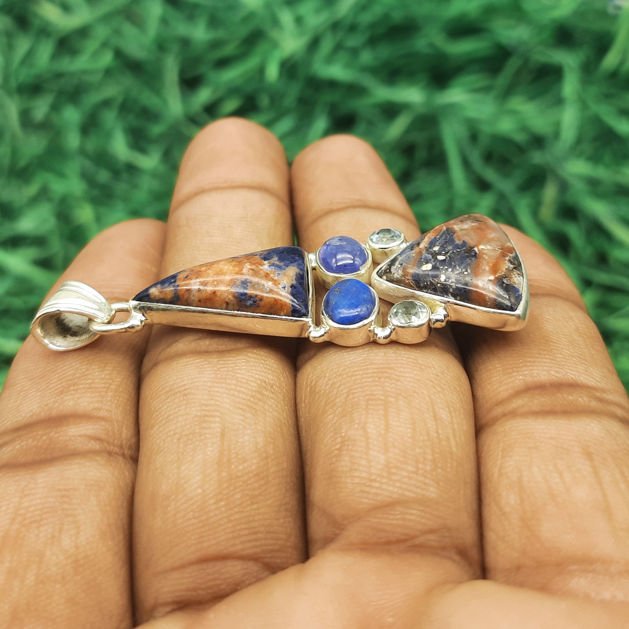Sodalite Gemstone Pendant – Handmade 925 Silver Spiritual Bohemian Jewelry