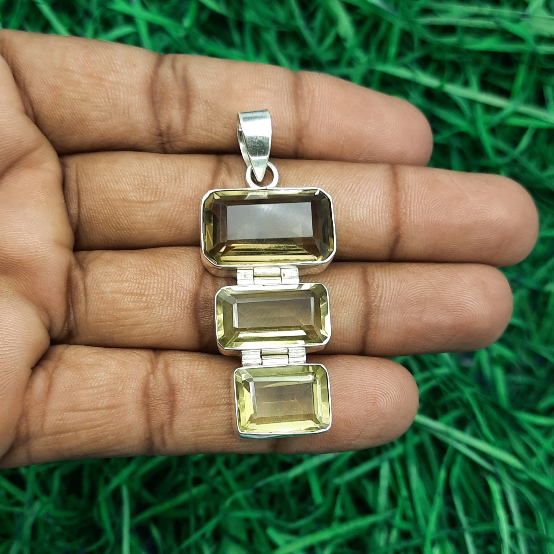Lemon Topaz Glow Pendant – Handmade 925 Silver Nepali Designer Boho Piece