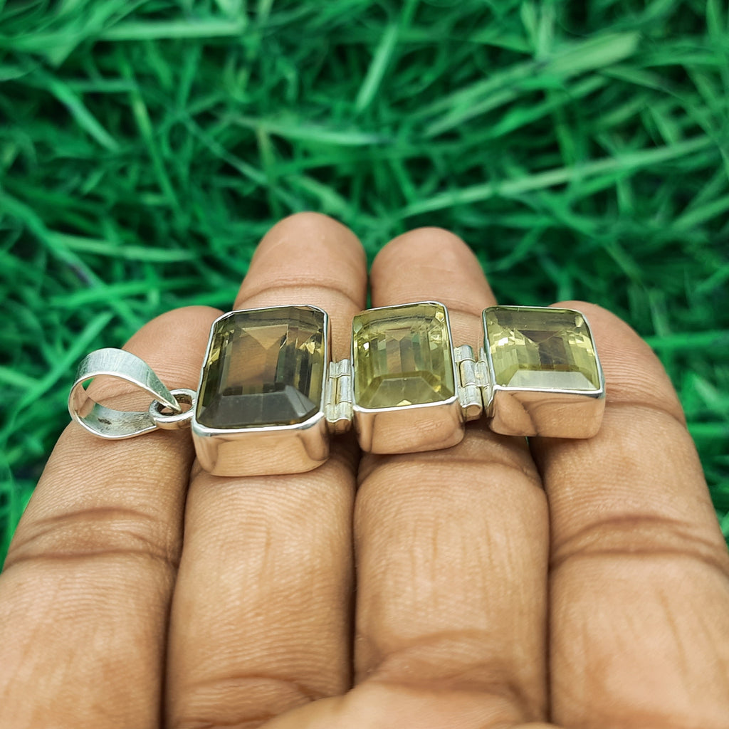 Lemon Topaz Glow Pendant – Handmade 925 Silver Nepali Designer Boho Piece