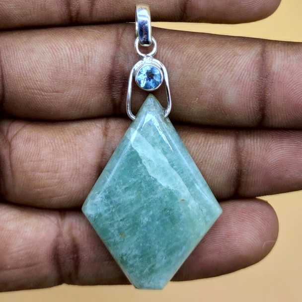 Amazonite 925 Silver Wire Wrapped Boho Pendant Necklace