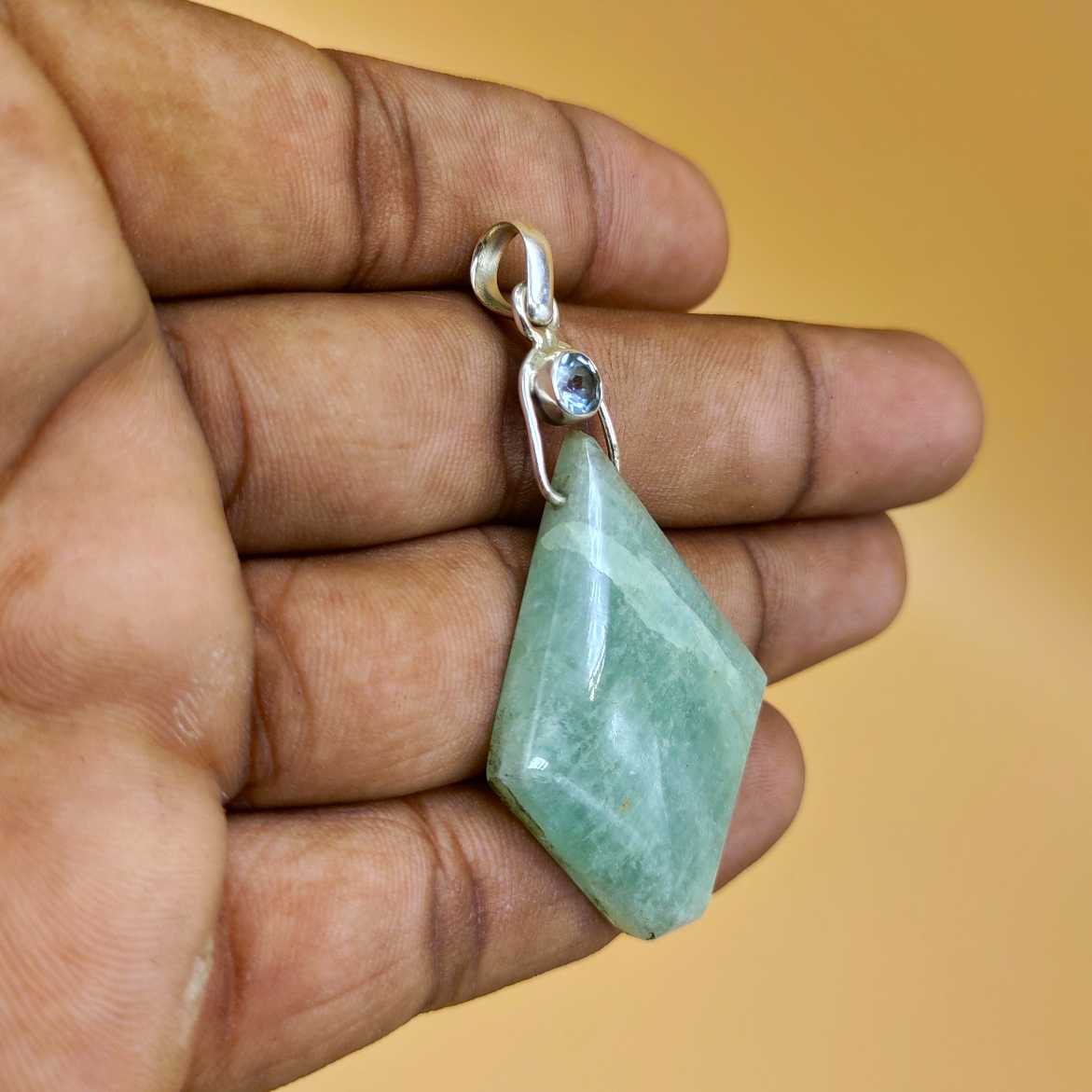 Amazonite 925 Silver Wire Wrapped Boho Pendant Necklace